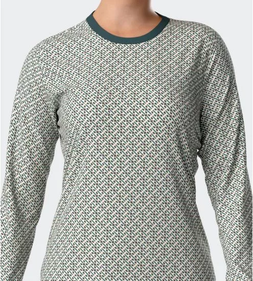 Pyjama femme manches longues Vert / Beige