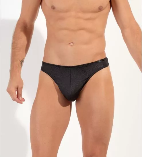 G-string homme effet cuir reptile FLORIDA Noir