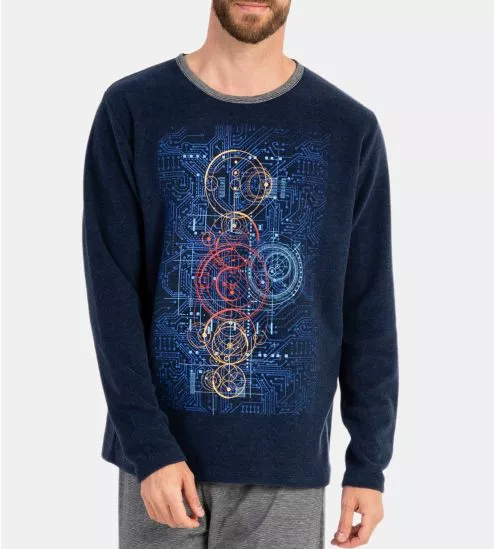 Pyjama chaud pour homme Bleu Chiné