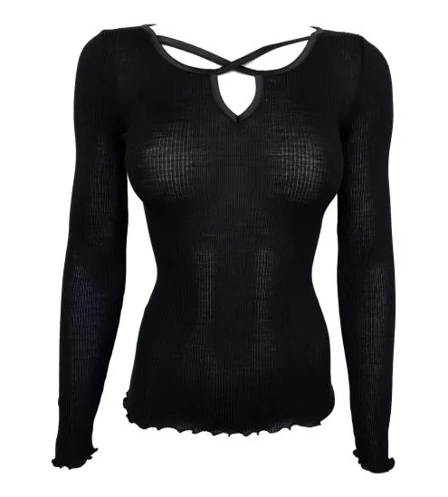 Top manches longues Laine & Soie Noir