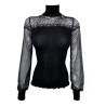 Top Laine & Soie manches longues cheminée en tulle Noir