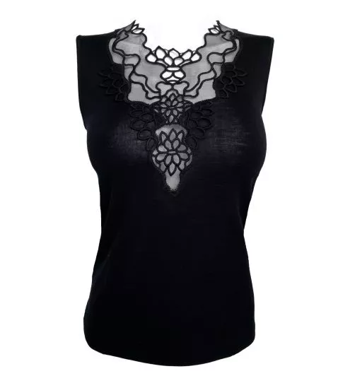 Top sans manches Laine & Soie Noir