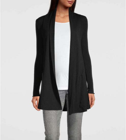 Gilet long Laine & Soie Noir