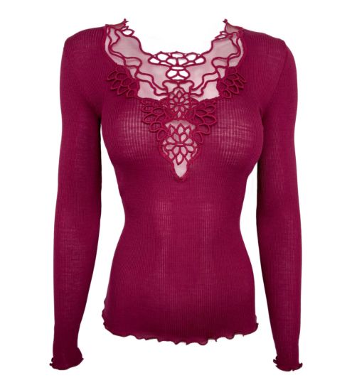Top Laine & Soie décolleté macramé Sangria