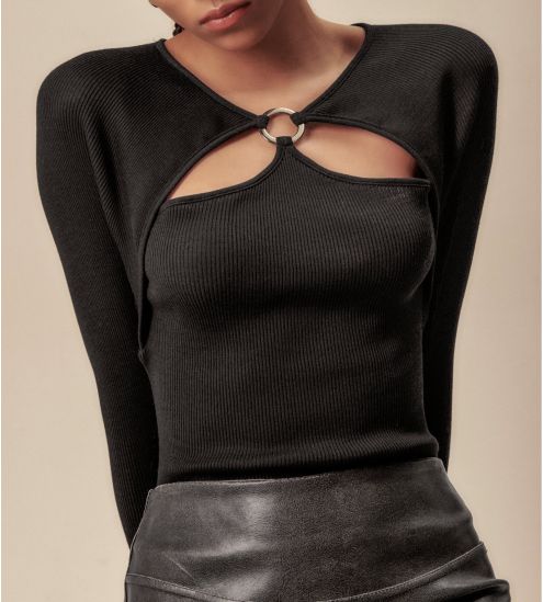 Top Laine & Soie manches longues anneau Noir
