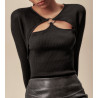 Top Laine & Soie manches longues anneau Noir