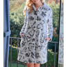 Robe de chambre pilou imprimé coeur léopard Gris