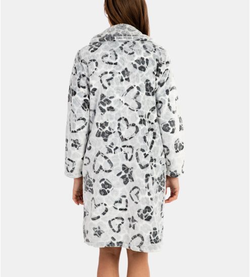 Robe de chambre pilou imprimé coeur léopard Gris