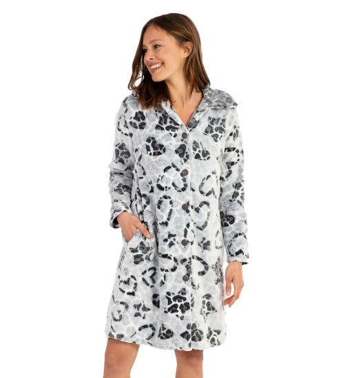 Robe de chambre pilou imprimé coeur léopard Gris