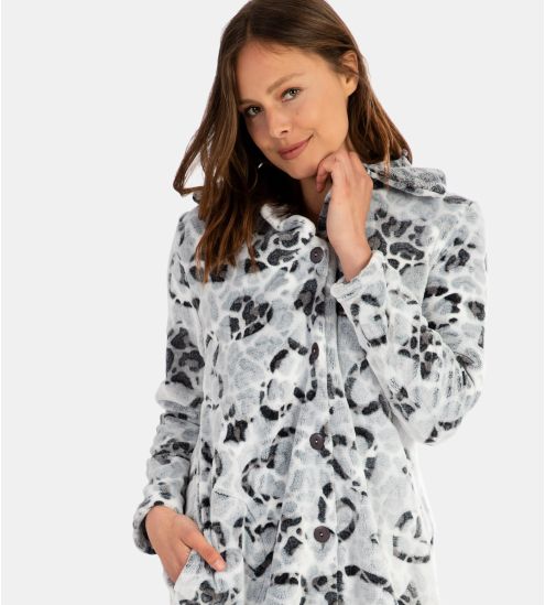 Robe de chambre pilou imprimé coeur léopard Gris