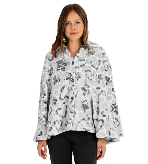 Poncho à capuche pilou coeur léopard Gris