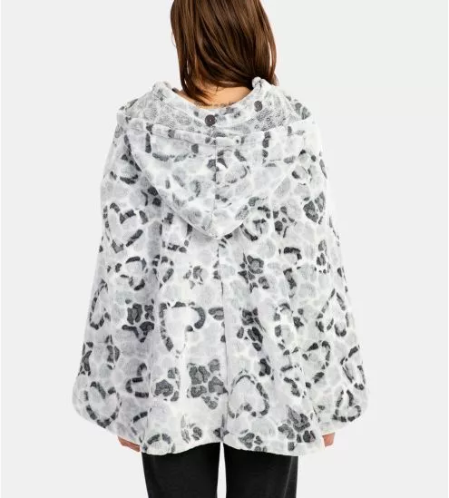 Poncho à capuche pilou coeur léopard Gris