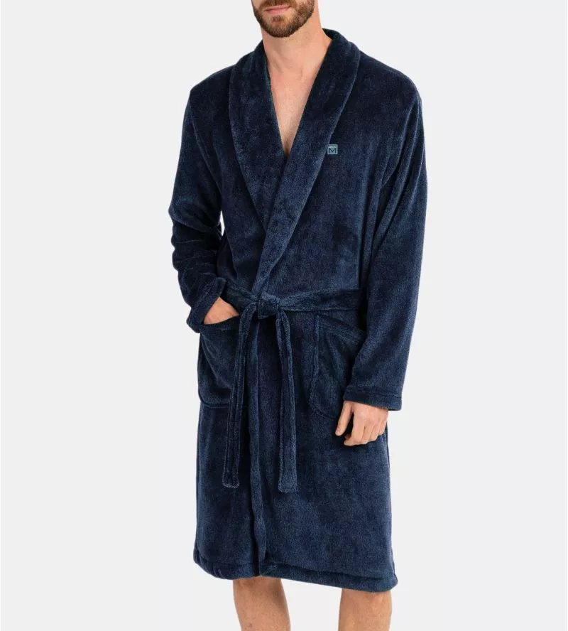 Robe de chambre homme en pilou uni Bleu Encre