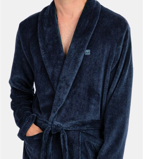 Robe de chambre homme en pilou uni Bleu Encre