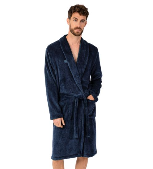 Robe de chambre homme en pilou uni Bleu Encre