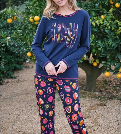 Pyjama manches longues imprimé fruits Bleu Marine