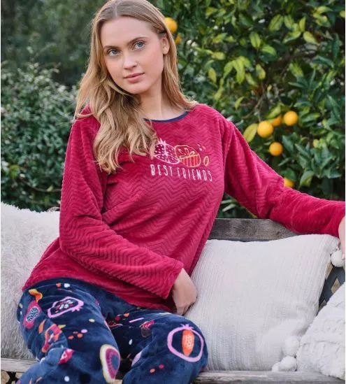 Pyjama manches longues pilou imprimé fruits Fuchsia