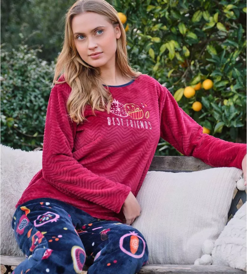 Pyjama manches longues pilou imprimé fruits Fuchsia
