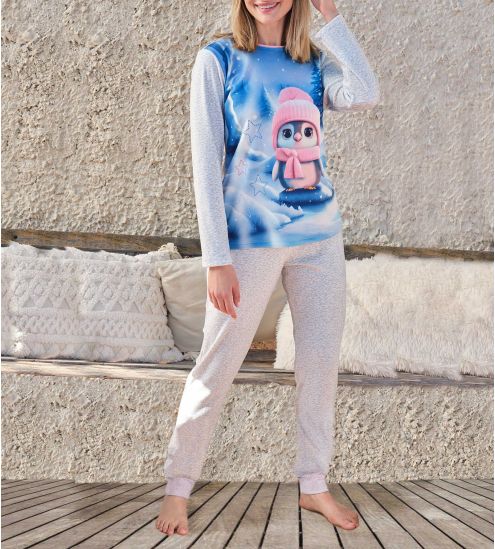 Pyjama manches longues en velours imprimé animal Bleu