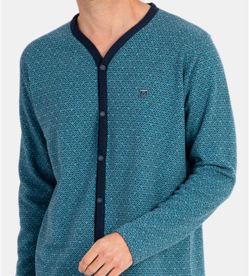 Pyjama long boutonné homme Bleu Chiné