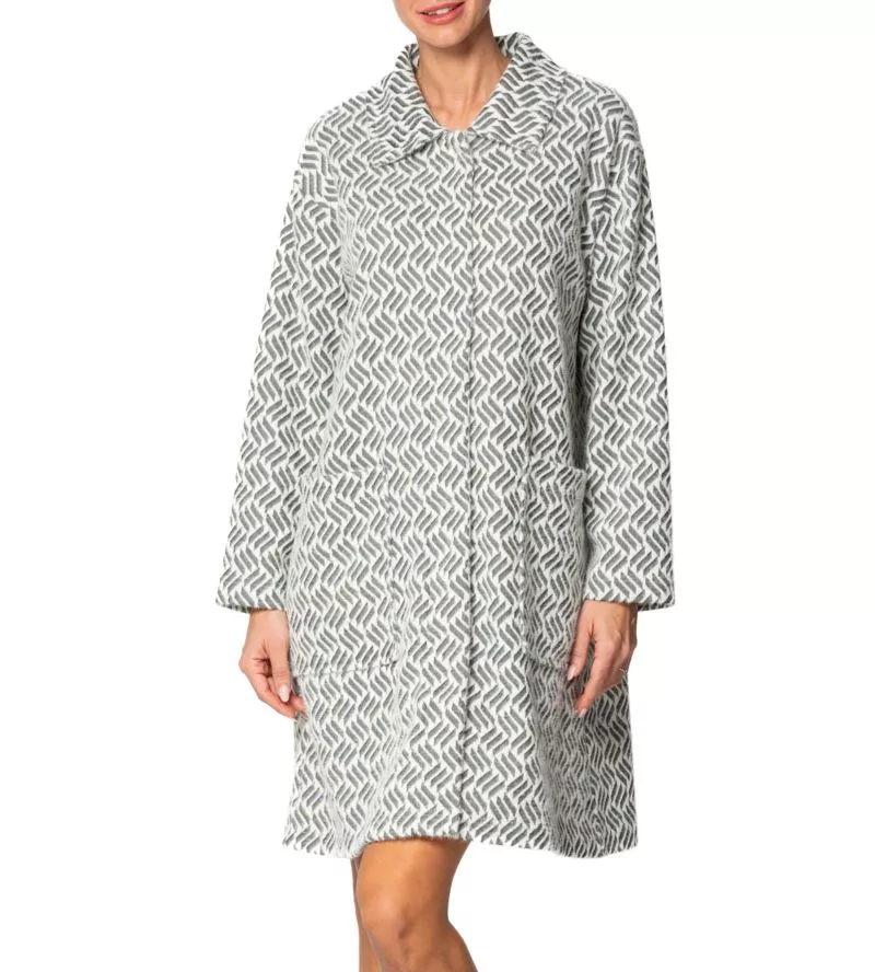 Robe de chambre boutonnée effet fourrure Gris
