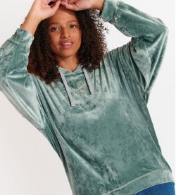Sweat capuche oversize velours Amande HKC27