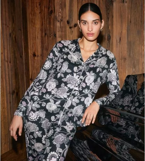 Pyjama femme droit imprimé Noir