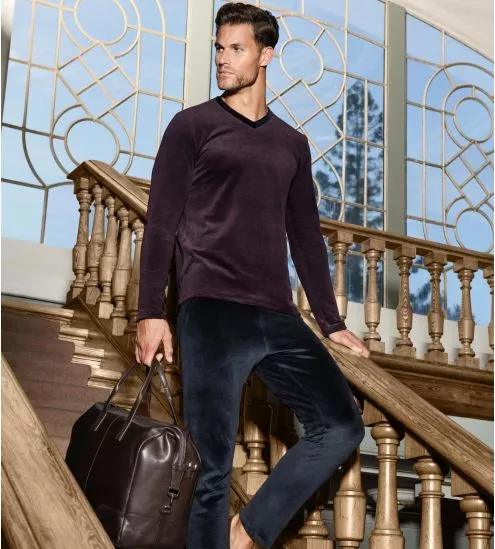 Pyjama homme en velours thermo Aubergine