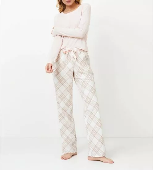 Pyjama femme carreaux beige rose