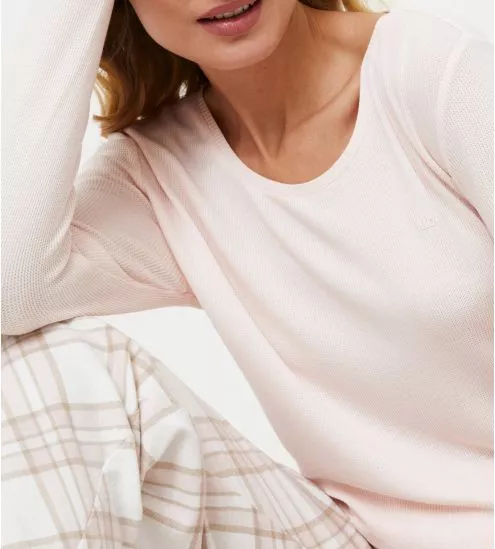 Pyjama femme carreaux beige rose