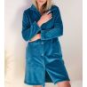 Robe de chambre boutonnée en pilou uni Bleu