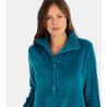 Robe de chambre boutonnée en pilou uni Bleu