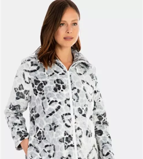 Veste zippée en pilou imprimé coeur Gris