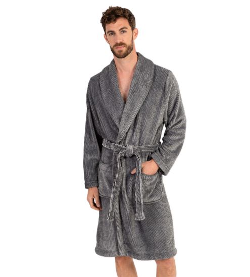 Robe de chambre homme en pilou rayé Noir