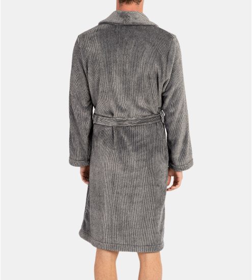 Robe de chambre homme en pilou rayé Noir