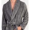 Robe de chambre homme en pilou rayé Noir