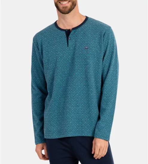 Pyjama long pour homme en tissu polaire Bleu Chiné