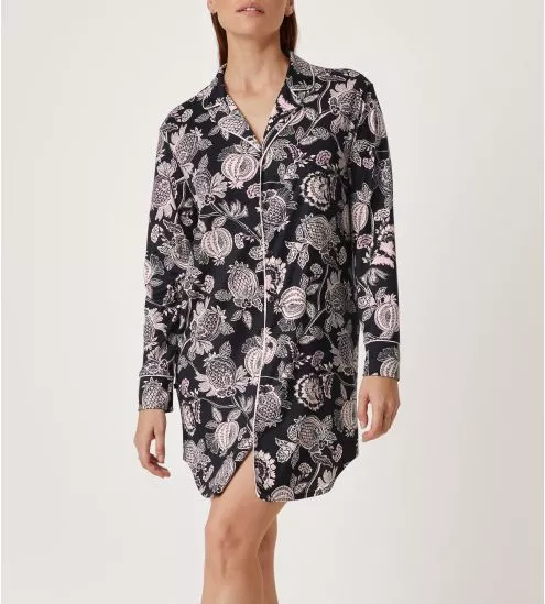 Chemise de nuit boutonnée imprimée Moonlight Dreams Noir