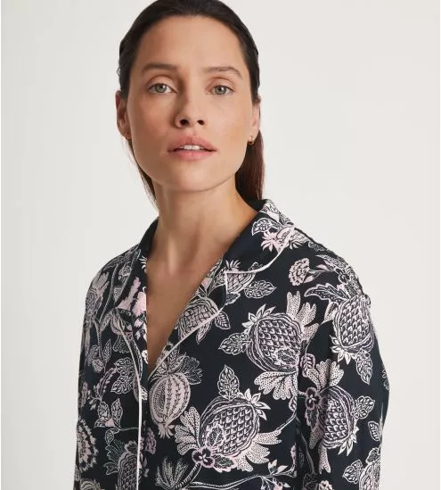 Chemise de nuit boutonnée imprimée Moonlight Dreams Noir