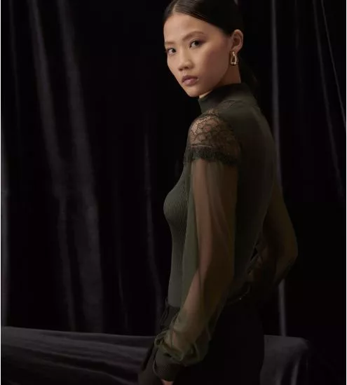 Top manches longues Laine & Soie manches tulle Bosco