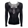 Top manches longues décolleté macramé Noir