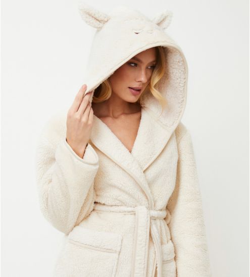 Peignoir pilou avec capuche Beige