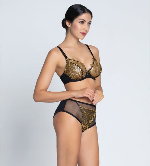 Soutien gorge triangle Glam (bonnets D,E) Éclats d'Or Noir Or