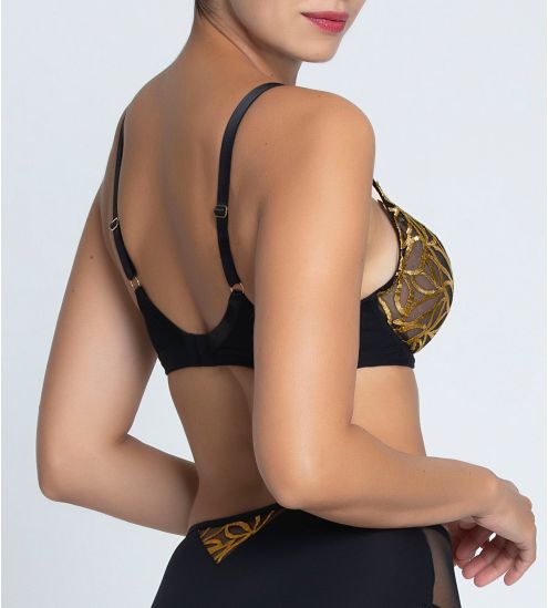 Soutien gorge triangle Glam (bonnets D,E) Éclats d'Or Noir Or