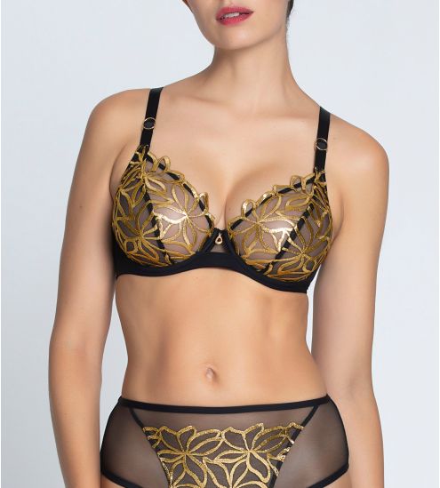 Soutien gorge triangle Glam (bonnets D,E) Éclats d'Or Noir Or