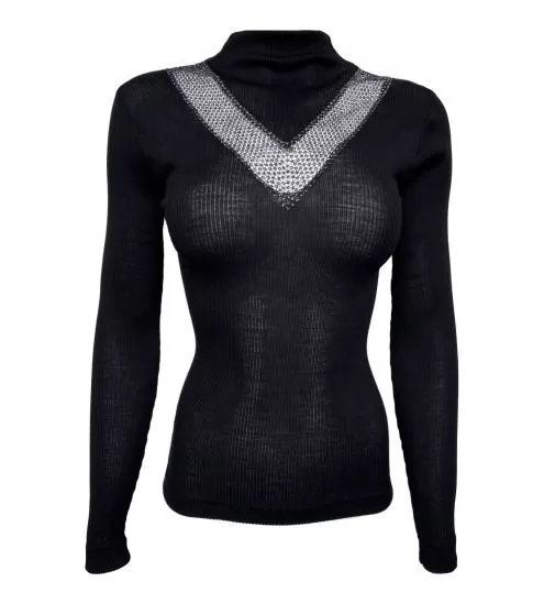 Pull laine & soie avec bande strass Noir