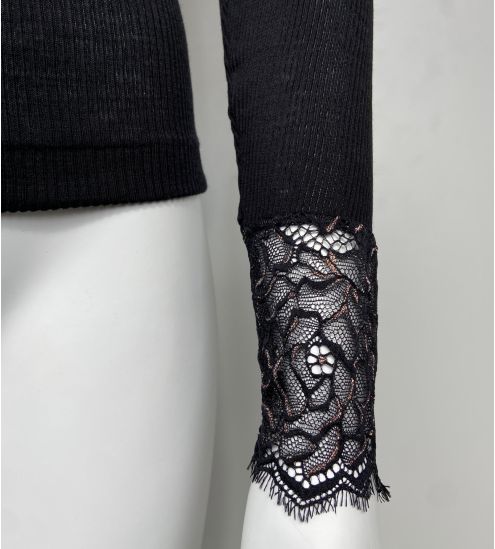 Pull laine & soie avec dentelle Noir