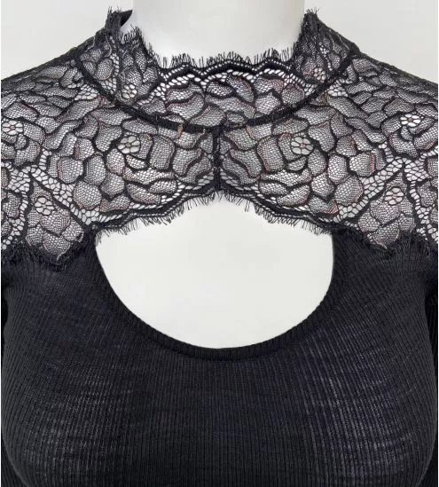 Pull laine & soie avec dentelle Noir
