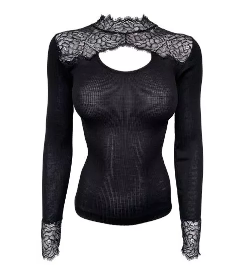 Pull laine & soie avec dentelle Noir