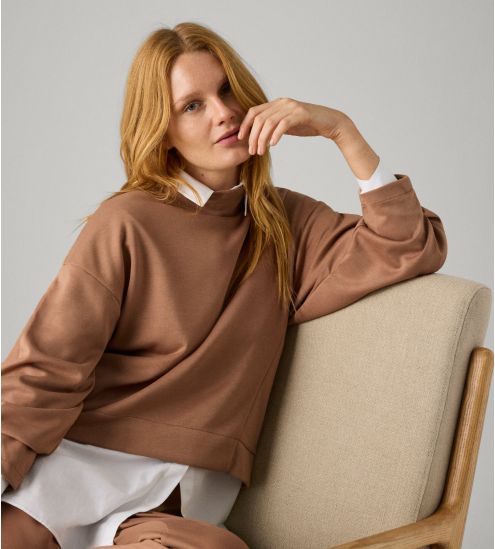 Brown-Ehefrau-Kragen-Pullover